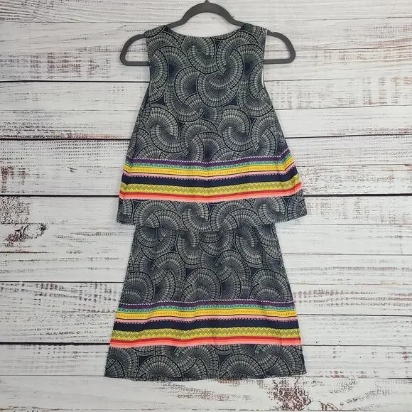 Renee C Layer Tiered Sleeveless Dress S Boho Geometric Rainbow Stripe Print NWT - Picture 2 of 14